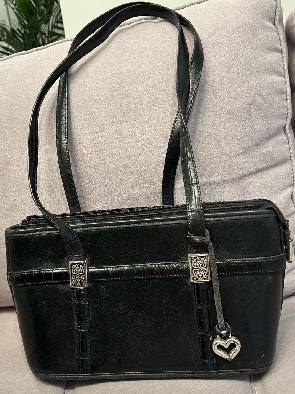 Brighton Black Leather Tote with Heart Charm & Hardware